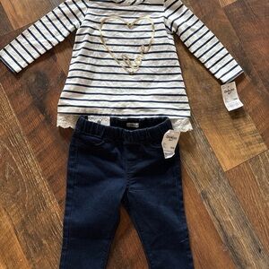 OshKosh B'gosh Navy and White Striped Tee with Gold Heart